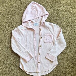 Old Navy Light Pink Girls' Hooded Waffle-Knit Button-Up